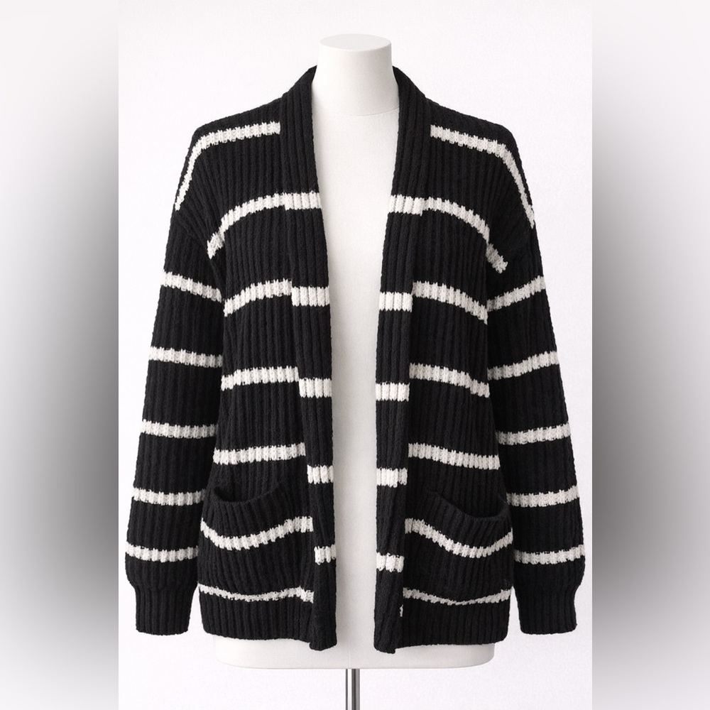 No Boundaries Black and White Striped Cardigan